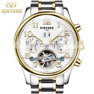 KINYUED J013 New Sporty Men Gold Watch Mechanical Men's Hand Watch Stainless Steel Auto Day Watch