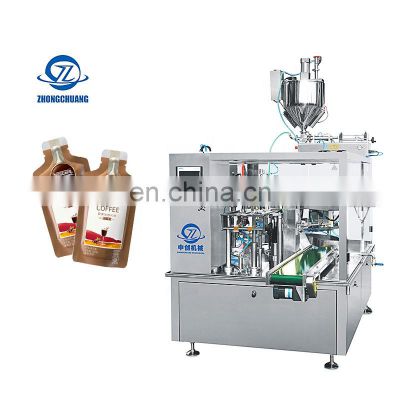 OEM Milk Coffee Liquid Pouch Filling Packaging 8 Station Premade Shape Bag Packing Machine De Remplissage Liquide