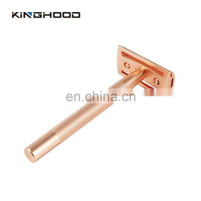 Mens Straight Blades Safety Razor Gold Stainless Steel Double Edge Shaving Razor photo-2