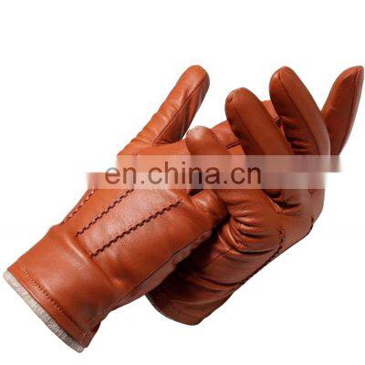 Wholesale price High quality Women Men Warm Winter Dressing Genuine Leather Glove Double Face Leather Glove