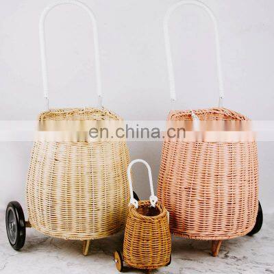 Hot sale Blue Rattan Luggy Basket Doll Stroller High Quality Wicker Basket for Home Organizing Wholesale Supplier