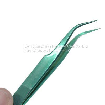 Green Stainless Steel Niezi Elbow Pointed False Eyelash Grafting Tool Assistant Tweezers Eyelash Planting photo-4