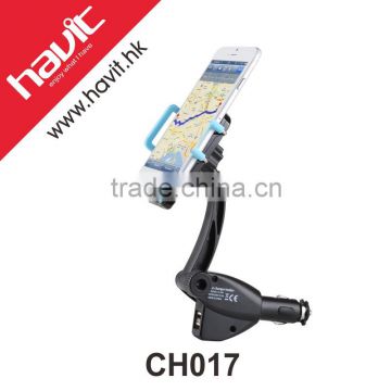 Mobile phone holder with dual USB car charger for car cigarette lighter