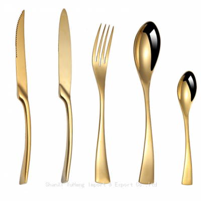 Standard Quality And Decorative Design Gold Plated Cutlery Set With New Simple Look Design Metal Flatware Sets