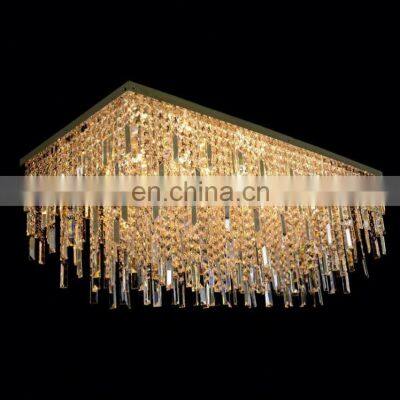 Modern Black Flushmount Crystal Ceiling Light LED Lamp with Iron and Glass Body for Rectangular Dining Room Villa