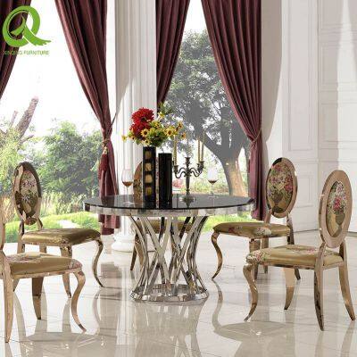 Round glass dinning table set simple design dining room table with metal legs