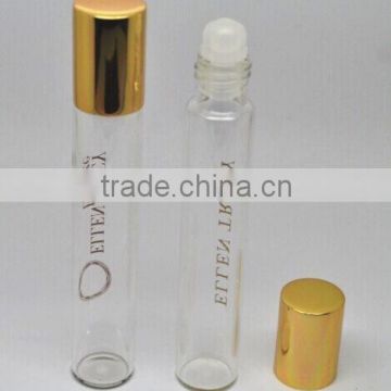 10ml clear glass vial with plastic roller ball and metal cap