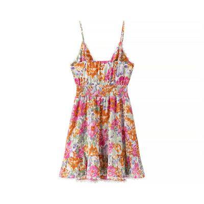 2025 Fashion Seaside Ball Lotus Leaf Edge European and American French Printed Strap Skirt