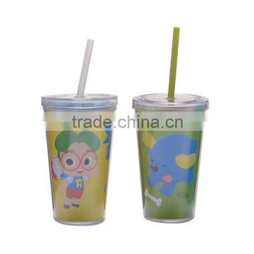 12OZ Double wall plastic tumbler with straw