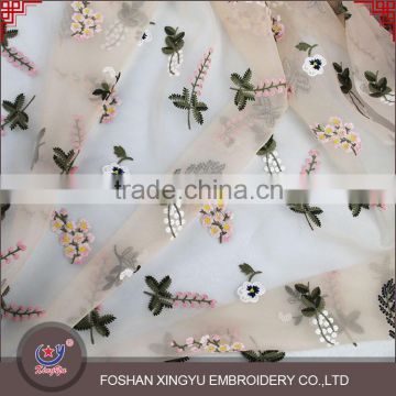 Elegant ivory chiffon embroidery broken flower point custom lace facric for wedding dress