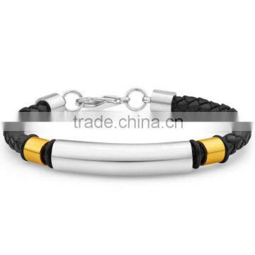 Wholesale Braided Leaether Bracelet, Men's Stainless Steel Gents 21cm Bracelet