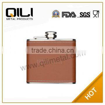 classic leather wrapped embossing stainless steel hip flask