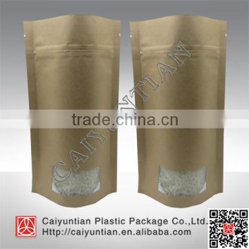 stand up kraft paper Bag with window and zipper