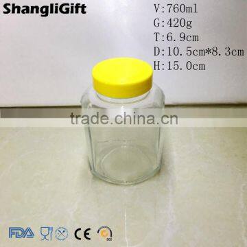 760ml Glass Honey Jar With Yellow Plastic Cap Clear