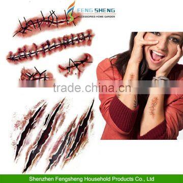 HALLOWEEN ZOMBIE SCARS TATTOOS WITH FAKE SCAB BLOOD SPECIAL FX COSTUME MAKE-UP photo-6