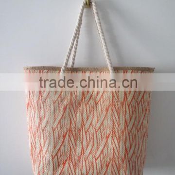 orange striped patten printing paper straw beach bag