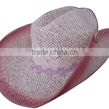 hand weave white painting patten flower trim cowboy hats