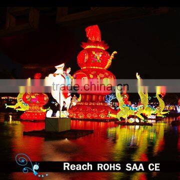 Traditional large Chinese round lantern with dragon horse around , outdoor Chinese lantern for event or show