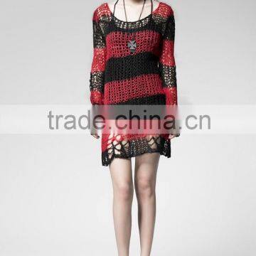 PM-004 Branded Red and Black Fashion Punk Rave Broken Pullover Striped Sweater photo-6