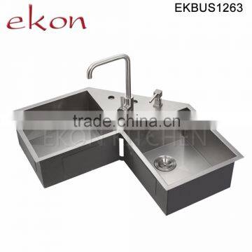 Unique Design Double Bowl Handmade Stainless Steel Kitchen Corner Sinks