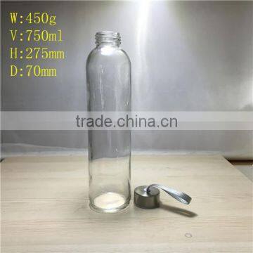 750ml glass water bottle with metal lid