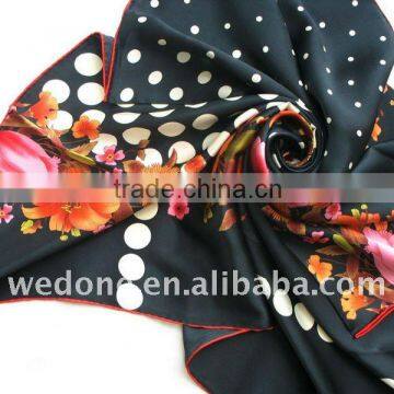 Orange Tulip Floral Silk Twill Foulard Scarf Black/Orange