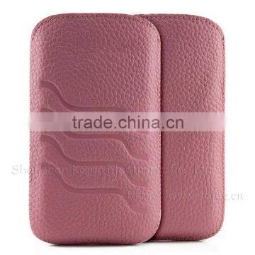 Leather cell phone pouch for iPhone 4/4S,with retractable pull-tab OEM orders welcomed