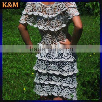 2016 Newest Handmade Crocheted Women Dress Cotton Gray Summer photo-4