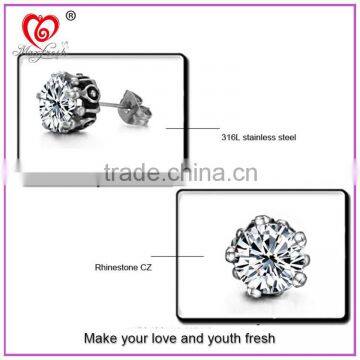Wholesale Jewelry Hotsale Simple Unisex Round Cut Basket Rhinestone Zircon CZ Faceted Ear Stud Stainless Steel Earring photo-5