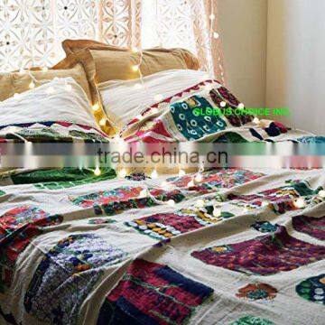 Indian Handmade Quilt Twin Kantha Bedspread Cotton Blanket Jaipur Quilt