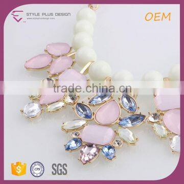 N74316I06 STYLE PLUS Pink White Gold Plate Chain Necklace Jewelry Imitation Crystal Beads Necklace Jewelry Set photo-3