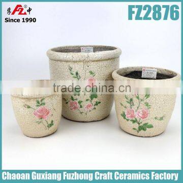 Rustic style round ceramic planter