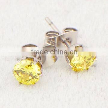 Fancy Stainless Steel Earrings Yollow CZ Stone Inlaid Stud Earring