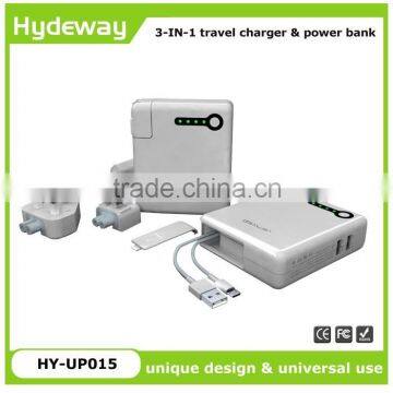 OEM and ODM 2015 best quality rohs power bank 5200mah for smartphone power bank with AC Charger and built in cable