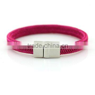 Red Pink Colorful Braided Simple Genuine Leather Bangle Bracelet With Stainless Steel or Golden Clasp photo-2
