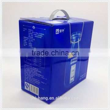 Color printed corrugated paper box packaging with plastic handle