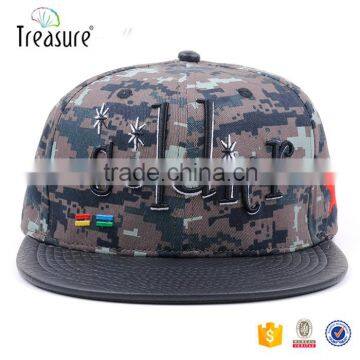 flat embroidery camo cap, flat cotton cap, flat brim snapbck cap