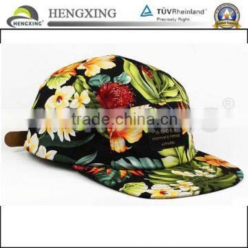 Fashion Custom Print FLORAL 5 Panel Snapback Cap Hat Manufacture Camp Cap Hat Wholesale With Woven Label                        
                                                Quality Choice