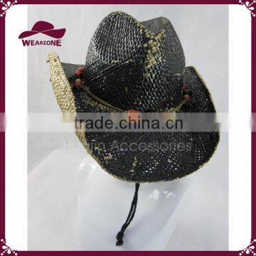 Black straw cowboy hat cool summer hat with beautiful beads                        
                                                Quality Choice