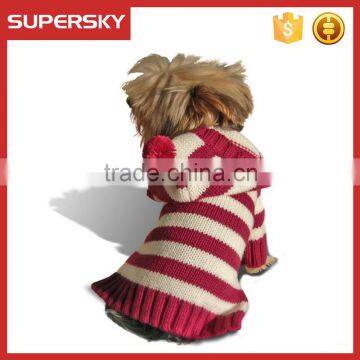 C597 Wholesale Christmas Burgundy Stripe Dog Hoodie Sweater