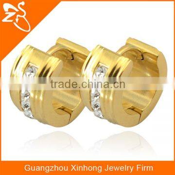 Wholesale High Quality Stainless Steel PVD Gold Ear Piercing Jewelry Fashion Unisex Hoop Earrings with Crystals