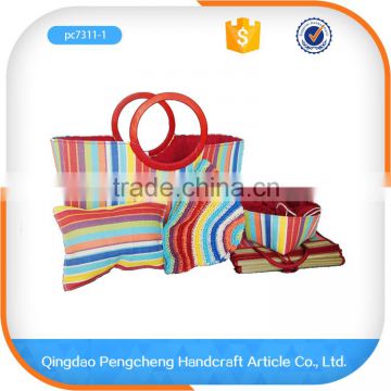 Hot sell fashoin colorful summer printed promotional straw band handle beach bag with zipper                        
                                                                                Supplier's Choice