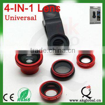 Universal Clip 4 in 1 Lens Wide Angle+Macro+Fisheye+CPL Filter Prism Lens