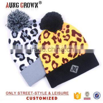 Custom Knitted Cuff Embroidery Beanie Hat/pom Pom Jacquard Knitted Hat photo-2
