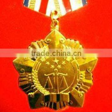 Round gold embossed sport medals and trophys