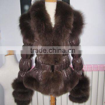 wholesale price down coat with fo fur trim and fur hood with fox fur collar