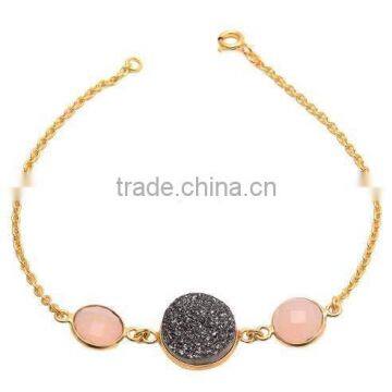 Peach Chalcedony And Druzy bracelet Chalcedony Earrings Chalcedony earrings gold plated Chalcedony jewelry