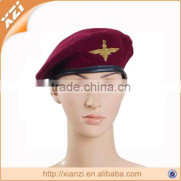 Leather bags, embroidered wool military beret