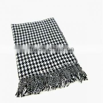 Large Houndstooth Long Fringe Winter Wrap