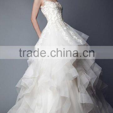 (MY0923) MARRY YOU 2015 Spaghetti Strap Embroidered Bridal Gown Organza Ruffle Skirt Alibaba Wedding Dress